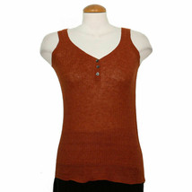 Eileen Fisher Cayenne Red Linen Delave Rib Henley Shell Tank Top S - £63.94 GBP