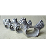 4 Vintage Silver Metal Napkin Ring Chickens / Hens - $34.03
