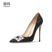 Real Leather Crystal Women&#39;S Shoes Rhinestone Sexy Buckle High Heels Shoes Glitt - £103.54 GBP