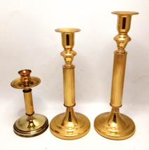 Set Of 3 CopperCraft Brass Candlesticks Candle Holders 13&quot; 11.5&quot; &amp; 7.5&quot; - £29.58 GBP
