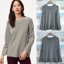 LOFT Striped Cutout Swing Sweater Gray White Flared Sleeves Ribbed Women... - £19.59 GBP