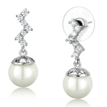 3W894 - Rhodium Brass Earrings with Synthetic Pearl in White - $393.24 MXN