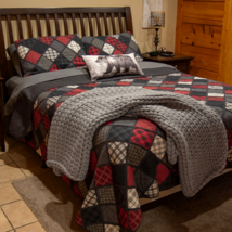 New Donna Sharp Lumberjack Country Chic Pieced Cotton Queen Quilt Set Patchwork - £201.13 GBP