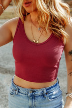 Racing Red Ribbed Knit Sheath Sleeveless Crop Top - $9.34