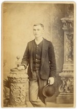 Circa 1890&#39;S Cabinet Card Featuring Young Man Suit &amp; Hat Jh Poff Loudonville Oh - £7.46 GBP
