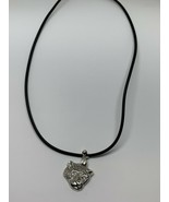 Unisex Fashion Black PVC Cord And Alloy Leopard Head Choker Necklace. - $10.88