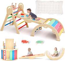 Pikler Triangle Set with Cushion, Montessori Climbing Set, Indoor Climb ... - $344.33 CAD