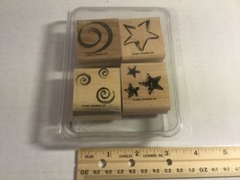 Stampin Up 2001 “Stars and Swirls” Set Of 4 Wood Block Rubber Mounted St... - £7.10 GBP