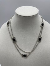 Emmons Silver Tone Rectangle Onyx Faceted Cab Chain Necklace 36” Costume - £18.21 GBP