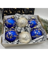 Set of blue and pink Christmas glass balls,hand painted ornament with gi... - £42.03 GBP