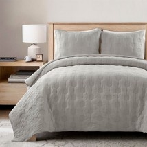 King/CAL King Hexagon Pattern Lightweight Grey Textured Cotton 3 Piece Quilt Se - $279.92