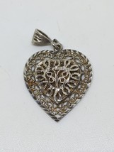 Vintage Sterling Silver 925 Heart Filagree Pendant - £17.26 GBP