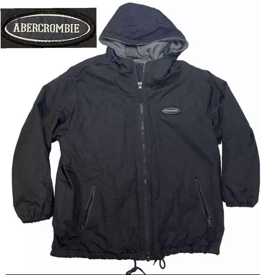 Abercrombie Fitch Vintage Y2K Jacket Mens M Fleece Lined Hooded Black AF... - $19.50