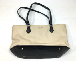 Nine West Tote Bag Cream Taupe with Black Bottom Faux Leather 15x10&quot; - £15.46 GBP