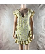 BILLABONG Wrap &amp; Roll Pastel Yellow Floral Short Ruffled True Wrap Dress... - $16.70