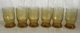 Vintage Amber Juice Glasses Swirl Design Set of Six 3 3/4&quot;H EUC Small Glass - £15.71 GBP
