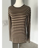 Womens Striped Pullover T-Shirt Top Small Brown/Camel Long Sleeve Cotton... - $283.25 MXN