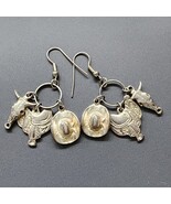 Cowboy Western Theme Silver Tone Dangle Earrings Cowboy Hat Saddle Ameri... - $287.28 MXN