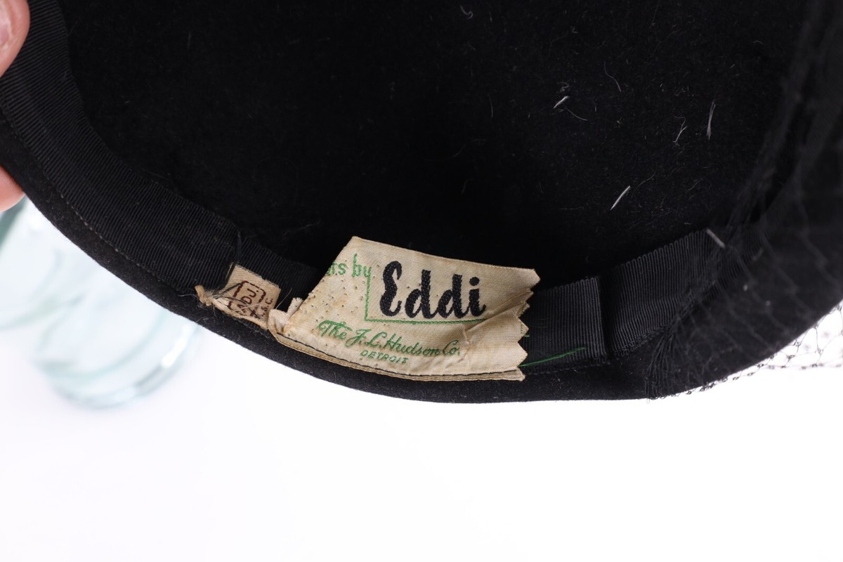 Vintage 50s Womens Felt Wool Fishnet Lace Cocktail Perch Hat Cap Black Item image 9