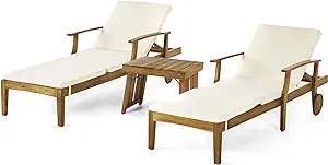 Christopher Knight Home Wesley Outdoor Acacia Wood 3 Piece Chaise Lounge... - £1,089.57 GBP