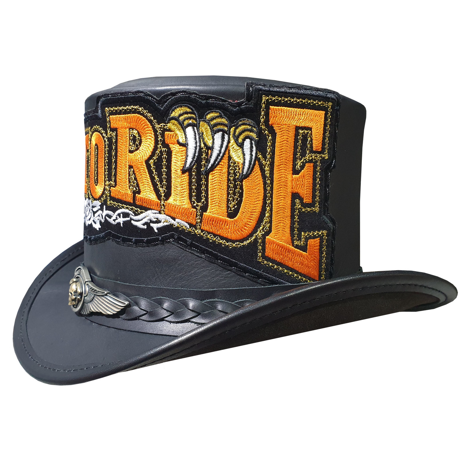 Live To Ride Biker Mens Black Leather Top Hat - £296.27 GBP