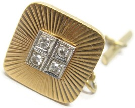 14K Gold Four 2mm Diamonds Tie Tack Lapel Pin Vintage Square 4.19g - £210.25 GBP