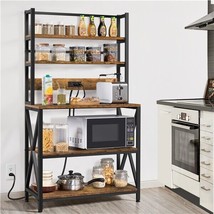 5-Tier Kitchen Bakers Rack With Power Outlet Microwave Stand Coffee Bar Station - £143.60 GBP