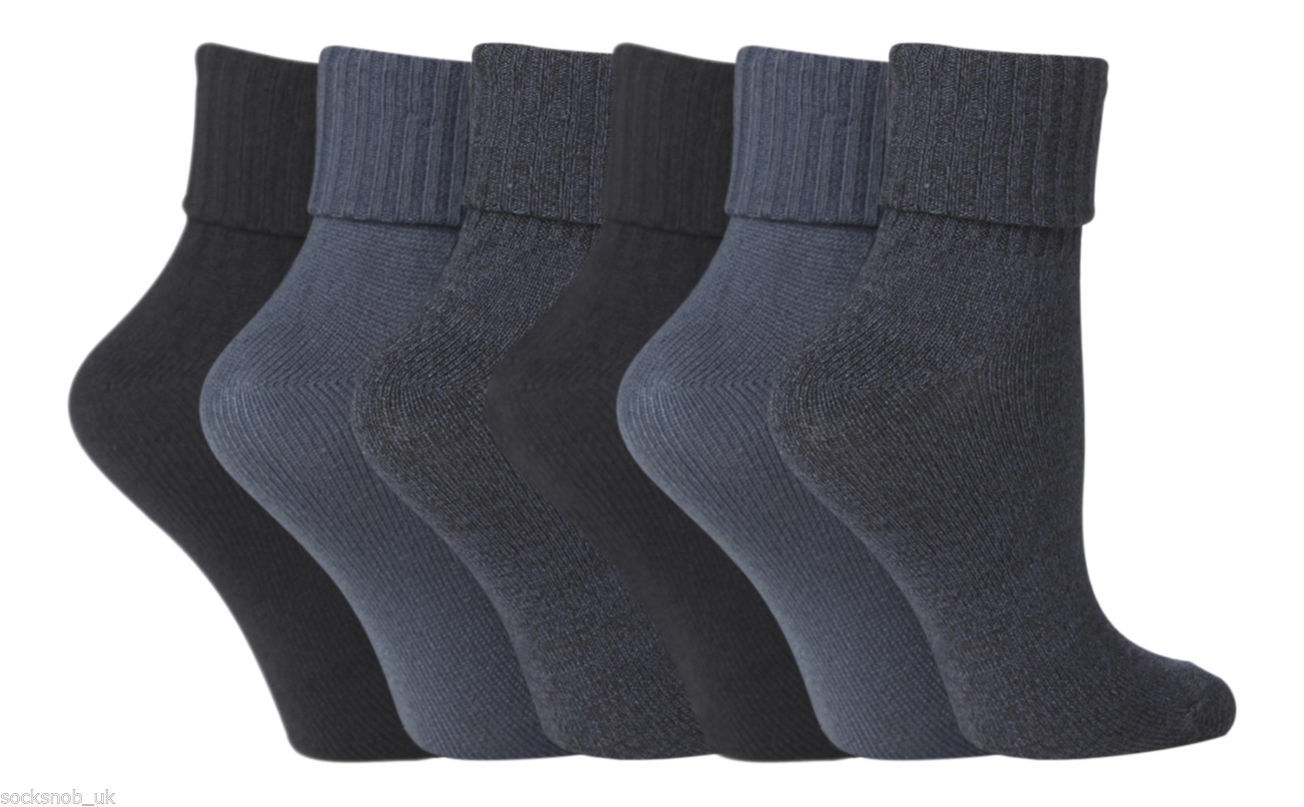 6 Pairs Ladies Jennifer Anderton Soft Turn Over Socks 4-8 uk 37-42 Eur Dark Blue - $13.97