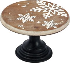 10-inch Round Wooden Cake Stand with Rustic Solid Wood and Black Pedesta... - £7.60 GBP