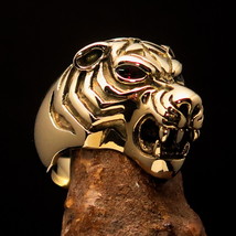 Excellent crafted Mens Tiger Ring Stripes red CZ Eyes - Solid shiny Brass - £21.92 GBP+