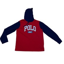 Polo Ralph Lauren Red Navy Blue Spellout Logo Graphic Pullover Hoodie Size Large - $37.19