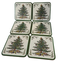 Set 6 Spode Coasters Santa Christmas Tree Cork Back Old Fashioned Primitive - £12.13 GBP