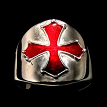 Sterling silver Occitan Cross ring Medieval France Heraldic symbol with Red en - £59.73 GBP