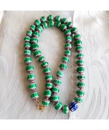 Antique venetian inspired green chevron beads long strand necklace 24inc... - $44.16