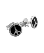 Sterling Silver Enameled Peace Sign Stud Post Earrings - £7.85 GBP