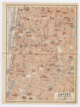 1910 Antique City Map Of Antwerp Anvers Antwerpen City Center Downtown / Belgium - £16.88 GBP