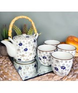 Japanese Cherry Blossom Rain 20oz Ceramic Tea Pot and Cups Set Serves 4 ... - $45.12 CAD