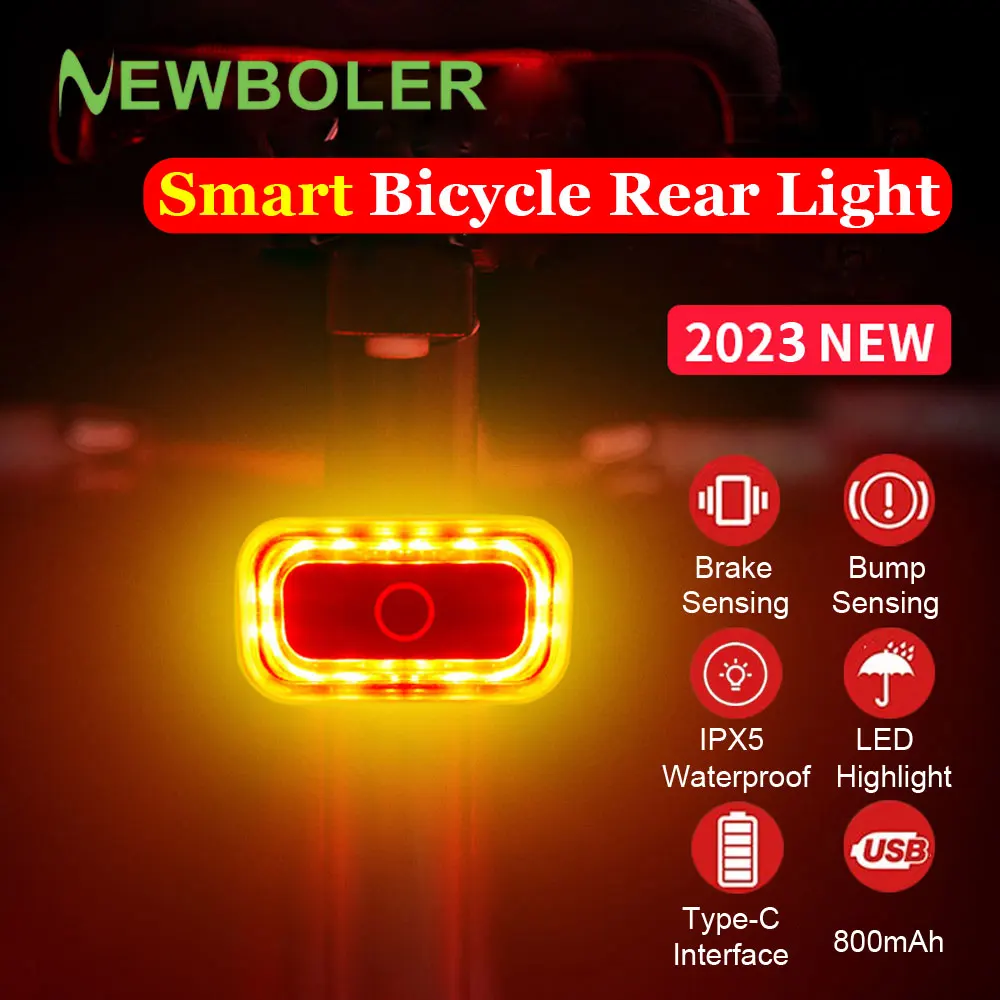 NEWBOLER Smart Bicycle Rear Light Auto Start/Stop Brake Sensing IPX5 Waterproof - £15.12 GBP+