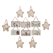 Kurt S. Adler Set Of 12 Wooden Star And Rectangle Plaque Holiday Xmas Ornaments - £23.19 GBP
