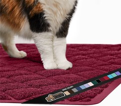 Thick Cat Litter Trapping Mat, 32x32, Durable Backing, Burgundy - £19.18 GBP