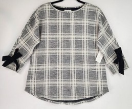 Charter Club Sweater Womens Medium Black White Plaid Lace Granny Core Pu... - £23.34 GBP
