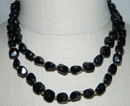 VTG CROWN TRIFARI Black Celluloid Plastic Abstract Beaded Necklace Choker 15-17&quot; - $29.40