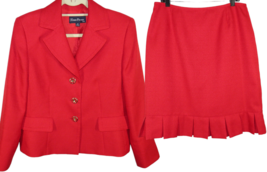 Vintage Evan Picone Women&#39;s Red Skirt Suit Pleated Hem Size 14 Petite - $99.99