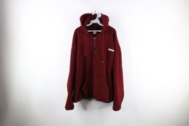 Vintage 90s Russell Athletic Mens XL Spell Out Half Zip Fleece Hoodie Red USA - £54.49 GBP