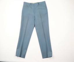 Vintage 70s Rockabilly Mens 32x30 Distressed Straight Leg Knit Chino Pants Blue - £55.35 GBP