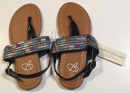 Bobbie Brooks Must Haves Girls Sequin Sandals Summer Shoes Black Thong Sz 1 NWT - £5.45 GBP