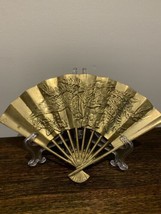 Vintage 60&#39;s Asian Solid Brass Fan Chinoiserie Bird or Dragon Motif 11 inch wide - £11.58 GBP