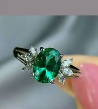 2.50 Ct Oval Cut Green Emerald Solitaire Engagement Ring 14K White Gold Over - £79.23 GBP