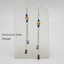 Chain Dangle Earrings with Multi Colored Swarovski Crystals handmade - £11.71 GBP