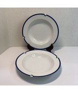 Mikasa Townaire 2 Rimmed Soup Bowls White Blue Green Band 8.5&quot; - £23.29 GBP